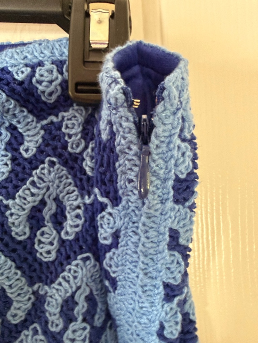ON 34th Sz Large Crochet Two-Tone Blue Skater Mini Skirt - Picture 5 of 5